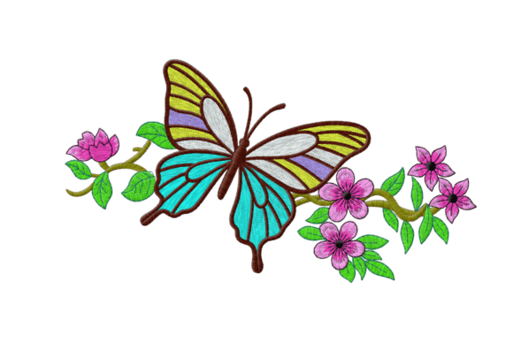 Butterfly with Flowers Embroidery Design