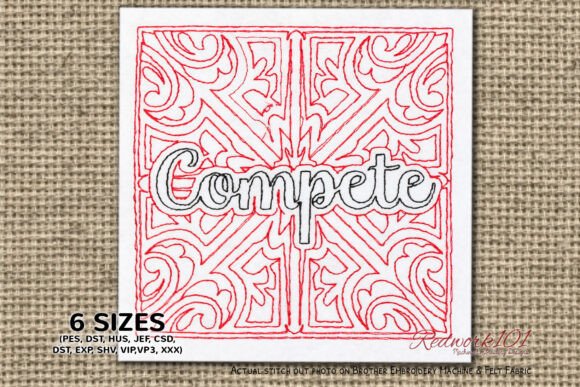 Compete Word Redwork Embroidery