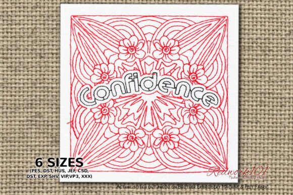 Confidence Word Redwork Embroidery