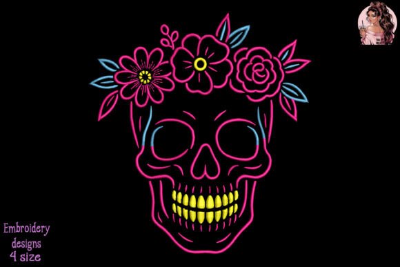 Floral Skull Glow Embroidery