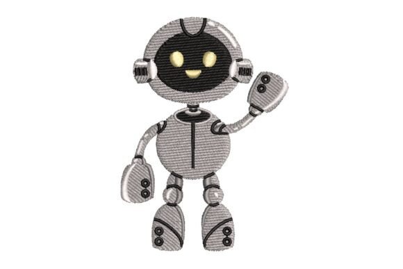 Friendly Waving Robot Embroidery Design