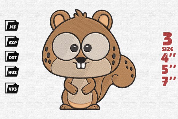 Kawaii Baby Squirrel Embroidery
