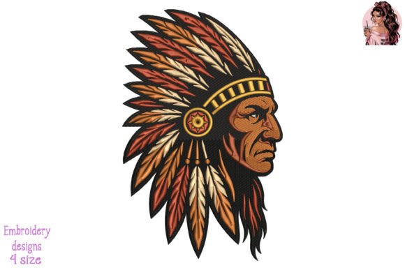 Native Warrior Chief Profile Embroidery