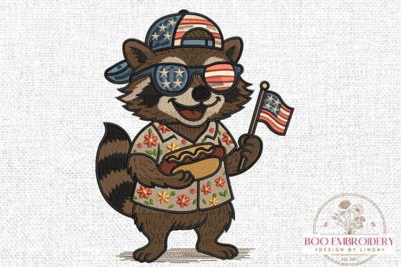 Raccoon Hot Dog Embroidery Design