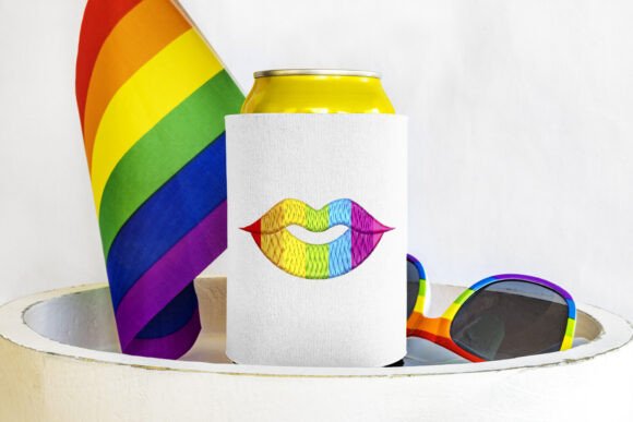 Rainbow Striped Flag Lips Embroidery