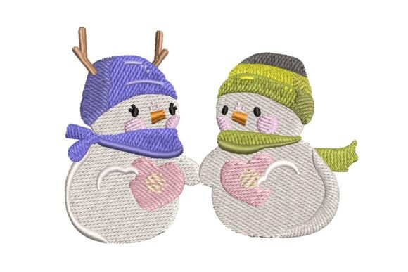 Sweet Snowman Couple with Hearts Embroidery Design