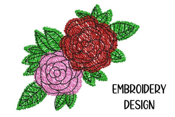 Two Rose Blossoms with Leaves Embroidery